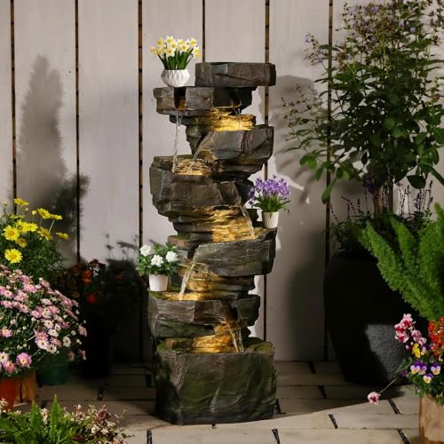 Image of Sunlinua 49H Realistic Rock Outdoor Water Fountain with 6 Tiers