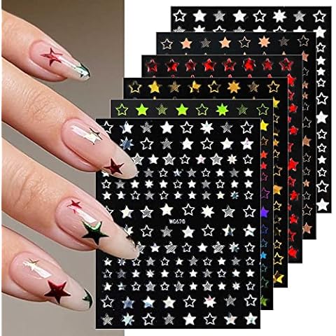 JMEOWIO Nagelsticker Stern 9 Blatt Nail Art Sticker Selbstklebend Nagelaufkleber Schwarz Dekoration Nageldesign Zubehör Cover