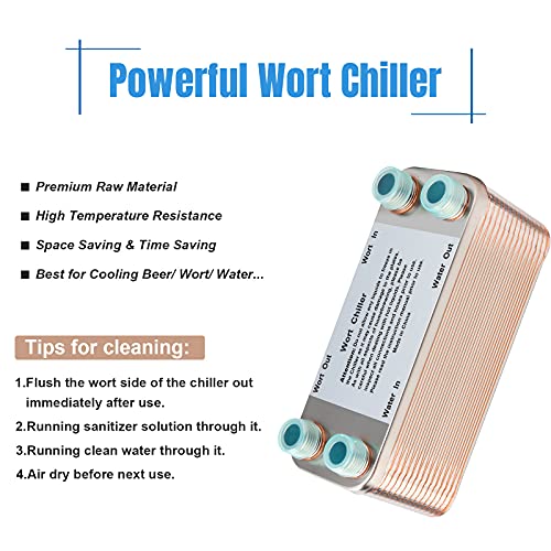 Ferroday Wort Chiller 30 Plate 1/2 Npt Plate Chiller Stainless Steel Brazed Plate Heat Exchanger 1/2 Thread Plate Chiller - 7.3" X 2.8" #TOP5