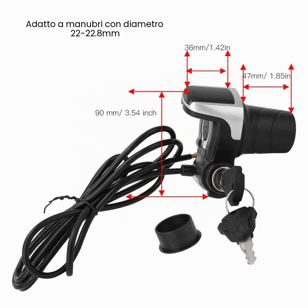 36V Acceleratore a Manopola per Bicicletta Elettrica, Twist Grip con Display LCD e Serratura a Chiave, Compatibile con Bici Elettriche Scooter Moto