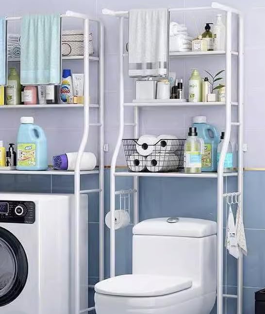 SNOWDVANCE Estante de Almacenamiento para Baño, Organizador de Hierro Acero Encima Inodoro,Lavadora, Mueble, Ahorra Espacio de 3 Niveles 47 x 25 x 160cm. Blanco