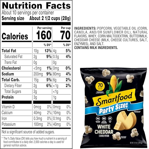 Image of Smartfood Popcorn, White Cheddar, Gluten Free, 9.75oz Party Size Bag