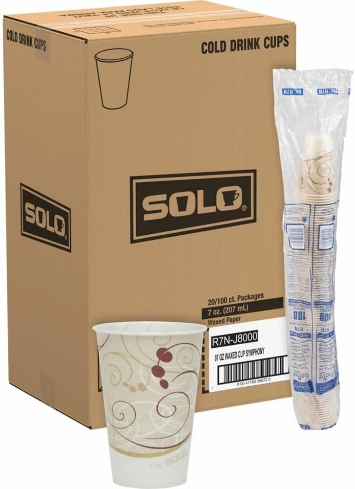 R7N-J8000 7 oz Symphany Waxed Paper Cold Cup (Case of 2000), beige, 3.7"