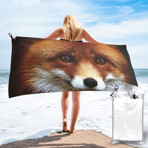 DCEHGEW FOX Printed Quick Dry Bath Towel 160x80 CM, Highly Absorbent Bath Sheet with Bag for Beach, Travel, Hotel and Home
