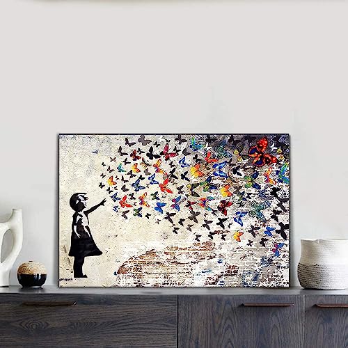 Abstract Creative Graffiti Street Canvas Wall Art Banksy Painting Artwork Wall Decor Graffiti butterfly Painting Colorful Artwork Pop Art Wall Decor Framed Art for Living Room Bedroom - 16x12 inch by Yatsen Bridge - Image 2