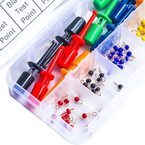 Image of PCB Test Point & Test Hook Clip Assorted Kit, Black /Red /Green /Blue /Yellow Test Point Pin & Test Hooks Clips Spring Hook Clip PCB Board Breadboard Kit (PCB-Test-Kit)