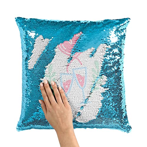 Coussin Sequin Turquoise Paillettes Coupe Champagne Saint Valentin - 3