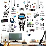 Amimagen Gamer Wall Stickers - Controller Eat Sleep Games Joystick Video Gaming Wall Decals - Boys Bedroom Playroom Baby Kids Room Wall Decor