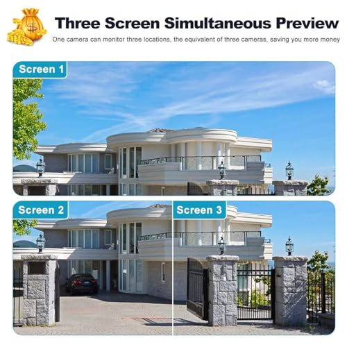 Cámara de seguridad 12MP con seguimiento AI y tres pantallas de monitoreo continuo 7