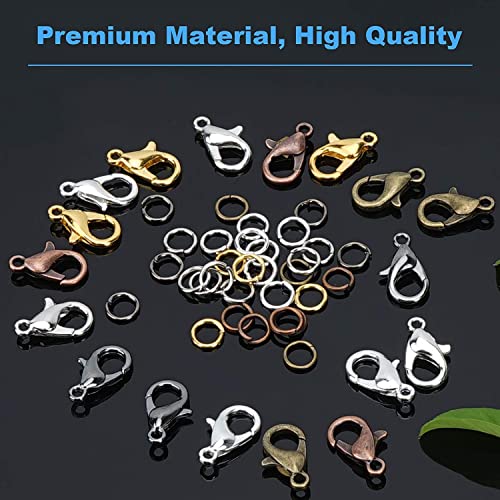 1000Pcs+ Premium Lobster Claw Clasps, Open Jump Rings, 6 Colors Jewelry Making Chains Ideal For Jewelry Making, Necklaces Bracelet Clasp, Diye Earrings W/Portable Plastic Box (12Mm, 5Mm) #TOP3