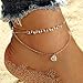 Produktbild Jovono Boho Multi Layered Fußkettchen Herz Anhänger Fußkettchen Armbänder Fashion Beach Foot Schmuck für Frauen und Mädchen (Gold)