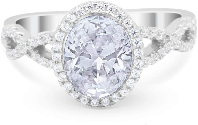 Blue Apple Co. Art Deco Ring Ring Oval Halo Cubic Zirconia Twisted Infinity Split Shank Fashion Wedding Engagement Rings For Women 925 Sterling Silver Gifts For Her