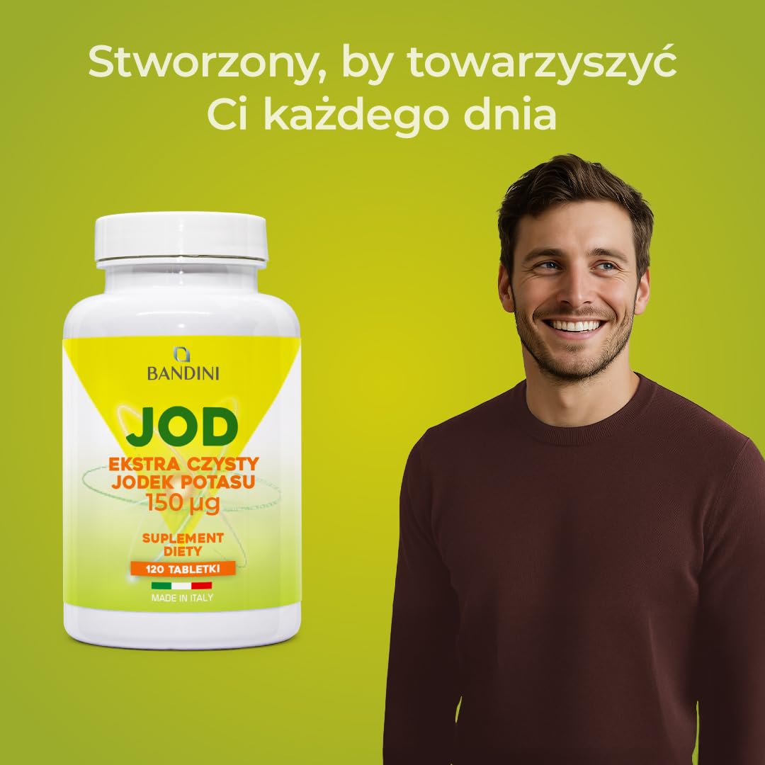 Bandini® JODEK POTASU - Bardzo czysty jod dużej dawce - 150 mcg (NA TABLETKĘ) - 120 Mikrotabletek - Suplement diety z jodem KI, w dużych dawkach, 100% wegański, GMP, bezglutenowy, bez laktozy, bez GMO