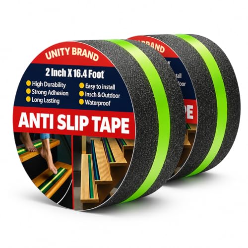 Image of Unity Brand Pack OF 2 Anti Slip Grip Tape Non-Slip Traction Tapes With Glow In The Dark Reduce The Risk Of Slipping For Indoor Or Outdoor Stair Tread Step, Other Slippery Surfaces 2 Inch X16.4 Foot