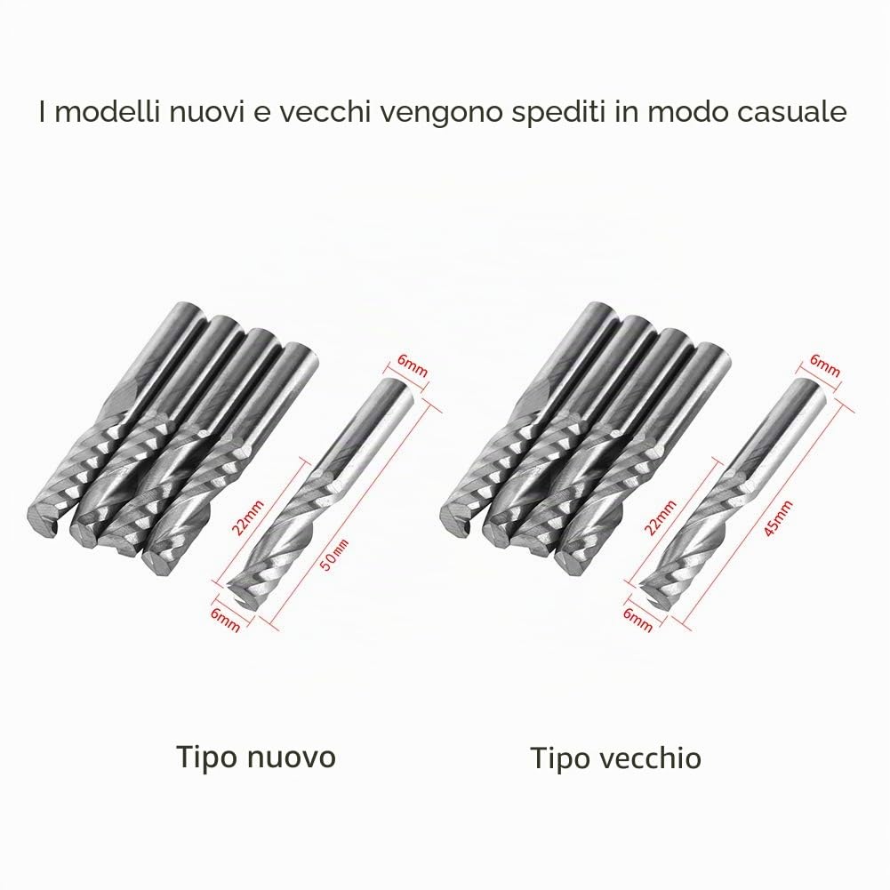 Punte per frese 5Pcs 6mm Shank Single flauto End Mills Utensile per punte trapano Carburo di tungsteno Router CNC Frese per legno Alluminio Acciaio PCB Circuiti in PVC Fibra di carbonio acrilica