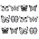 WOCRAFT 18pcs Halloween Charms, Silvery Enamel Gothic Skull Butterfly Charms for Jewelry Making Bracelets, Necklaces, Earrings Craft Making (SN557)