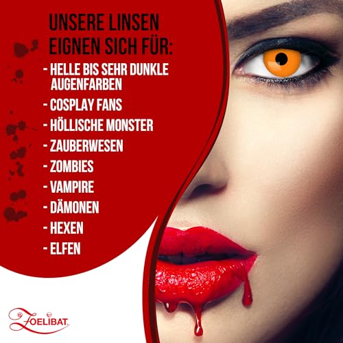 Zoelibat farbige Kontaktlinsen orange ohne Stärke, Halloween, 1 Paar Wochenlinsen, weiche Augenlinsen für Halloween, Karneval und Fasching