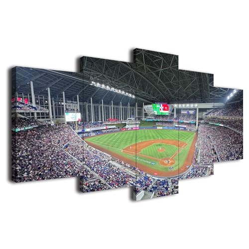 Miami City Marlins Stadium Poster Baseball Sports Canvas Wall Art Graphic Print 5 Piece Baseball Fan Home Decor Large Framed Painting Direct Hanging (style16,60x100cm-Framed-5pcs)