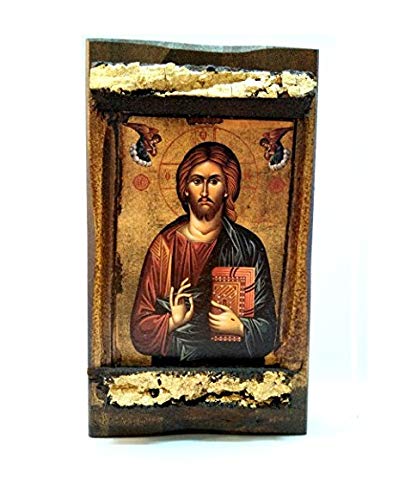 Icône Chrétienne Orthodoxe En Bois Sculpté Main - Jésus Et Vierge Marie - Déco Religieuse Grecque