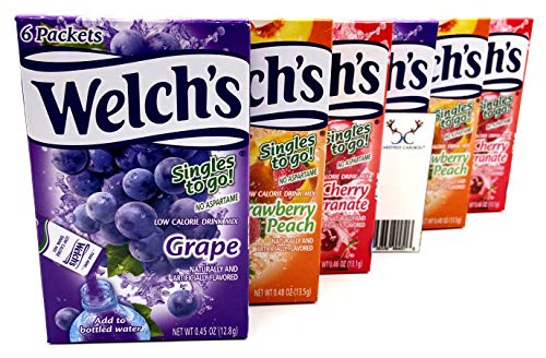 Welch\'s Singles To Go Drink Mix Bundle With Gummy Bears Recipe Card from Carefree Caribou. Includes Two (2) Boxes of Six (6) Sticks of Each Delish Flavor. Cherry Pomegranate, Grape & Strawberry Peach! - Thumbnail 2
