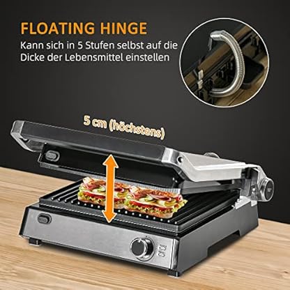 HOMCOM Kontaktgrill Elektrogrill für 4 Scheibe Sandwiches Toasts Steak Panini 2000W Tischgrill BBQ mit regelbarem… – Bild 5