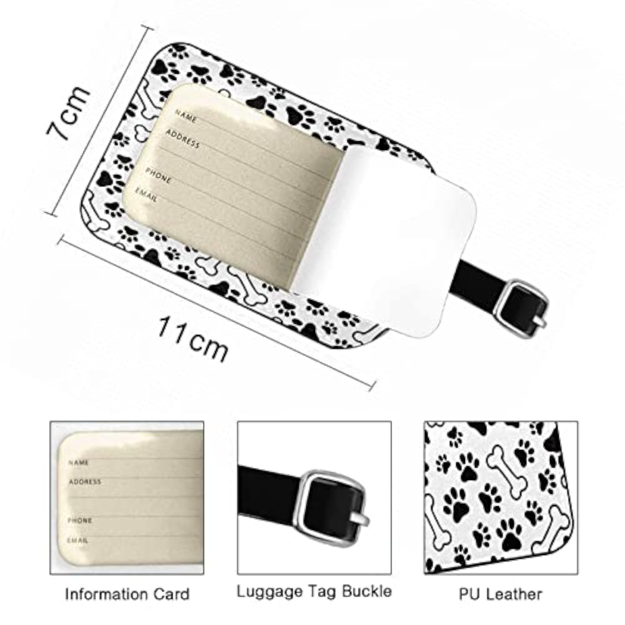 Pets Paw Footprints Luggage Tag with Name ID Card