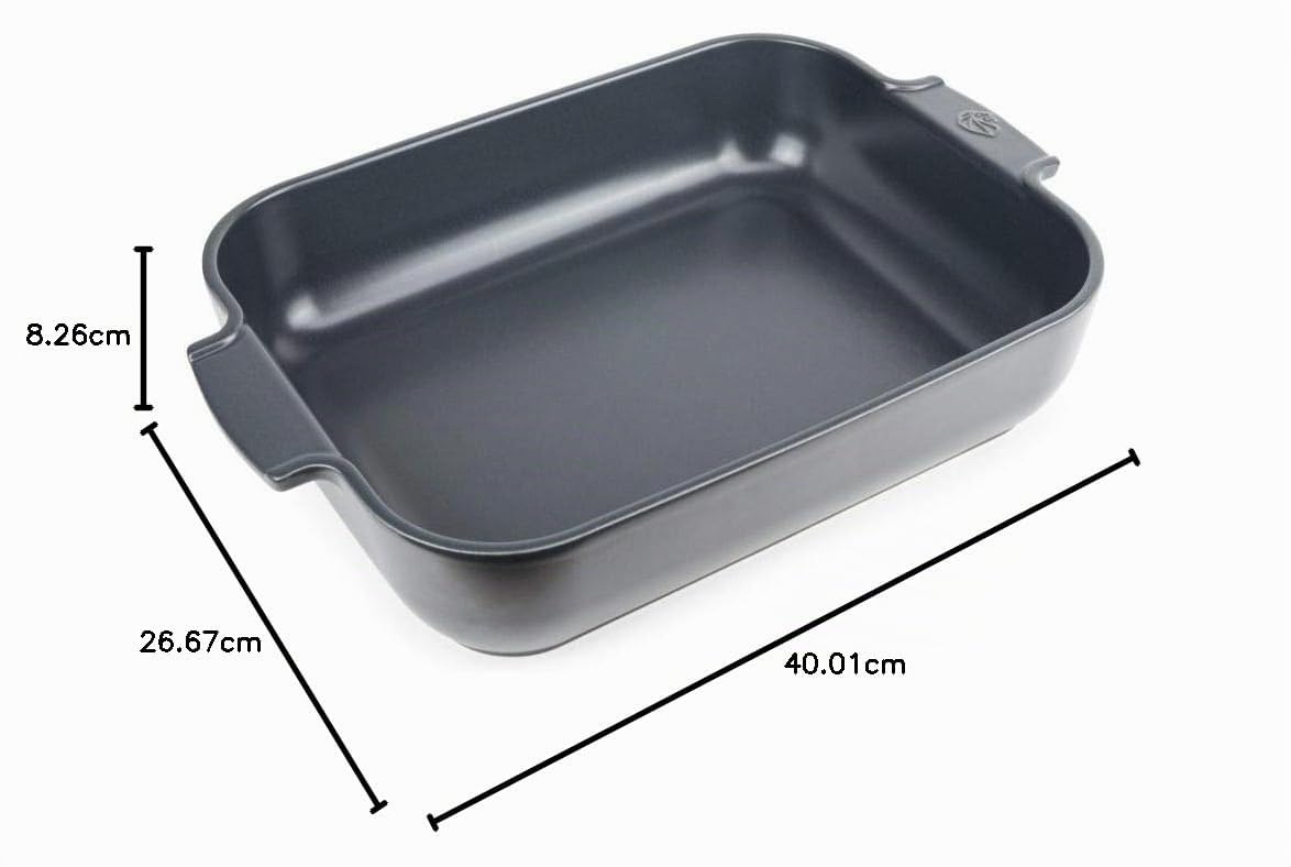 PEUGEOT - Plat Four En Céramique Rectangulaire - 36 cm x 22 cm x 6,8 cm - Contenance : 3,8 L - Garanti 10 Ans - Fabrication Française - Coloris Light Blue, Ardoise