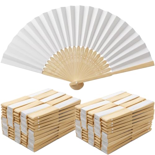 TiGog 100 peças leques de casamento, leque de papel branco mão dobrável, leques casamento para convidados, leques dobráveis à mão casamento verão festa saco presentes casamento