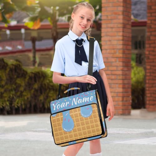 Image of Custom 3 Ring Zipper Binder Blue Ice Cream Drip Personalized Name 1.5 Inch Binders Large Capacity Multi Pockets for School Office Supplies