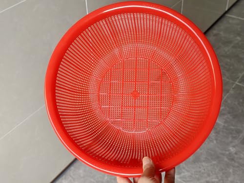 Image of 4 pcs Plastic Wash Basket Round Perforated Colander Wash Vegetables and Fruits Drain Cooked Pasta Kitchen Essentials Food Strainer Basket Strainer Kitchen red