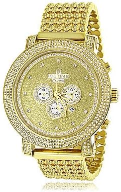 Hip Hop Watches: Mens Diamond Ice Time Crown Watch 8ct Yellow Gold Pltd