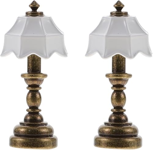 Miniatura 1 de Zerodeko Lámpara en miniatura para casa de muñecas, 2 piezas, lámpara de casa de muñecas escala 1 12, mini lámpara de escritorio, mesita de noche de