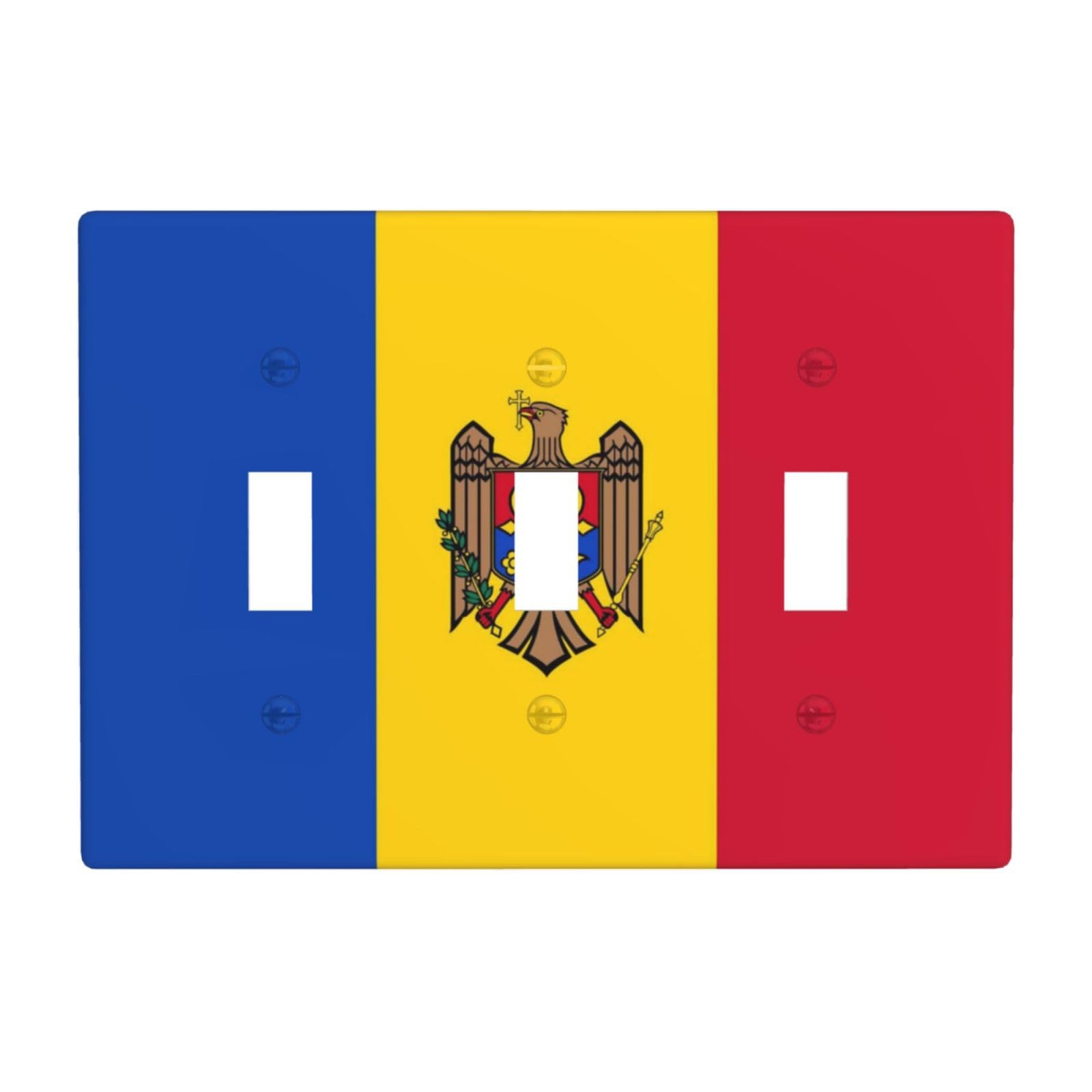 Flag of Moldova 3 Gang Switch Plate Cover-Unbreakable Polycarbonate Wall Plate, Heat Resistant Toggle Switch Decor for Home