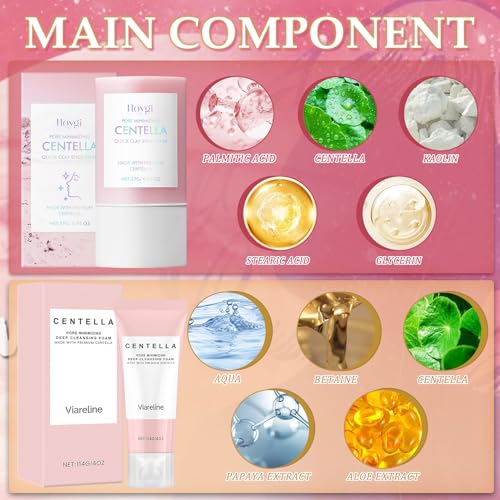 Set de Limpieza Profunda Centella Asiática con Máscara de Arcilla 27g y Limpiador Facial 114g Limpia Piel y Poros Cuidado Facial Calmante con Cáolil y Extractos Vegetales - imagen 3