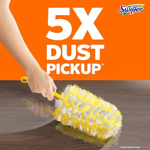 Swiffer Dusters Refill for Cleaning, Feather & Microfiber Duster Disposable Alternative, For Dusting Furniture, Blinds, Ceiling Fans, Walls, Helps Remove Allergens, Heavy Duty, Unscented, 11ct