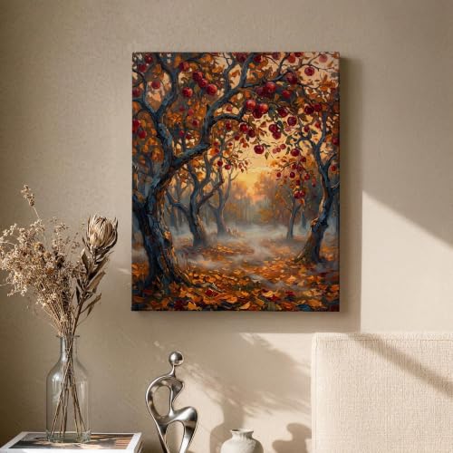 Lienzo decorativo para sala de estar con diseño impresionista de hojas secas 2