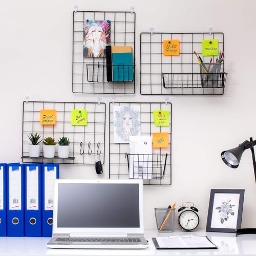 Image of Metal Grid Square Photo Frame for Wall Clip Holder Photo Frame,Multi Functional Creative Mesh Wall Grid-Package: 1pc Frame (black, 45cm x 65cm)