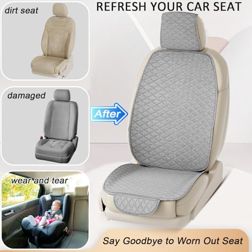 DECKALY Linen Car Seat Cover Front Seat Covers Soft & Breathable Front Premium Covers with Non-Slip Protector Universal Fits Most Automotive, Vans, SUVs, Trucks (2Pcs Grey) - Thumbnail 6