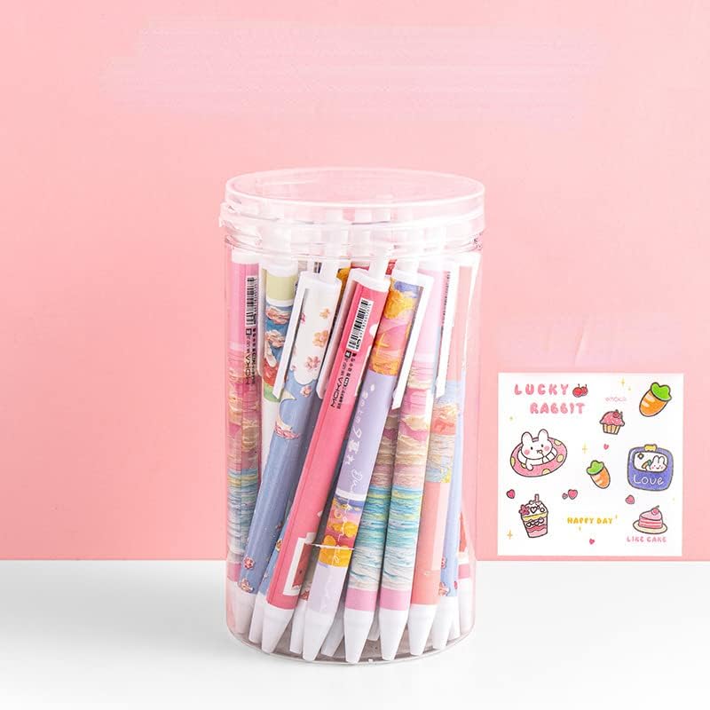 Miniatura 8 de 30 bolígrafos Kawaii con adhesivos, bonitos bolígrafos retráctiles de gel con punta de bala, suministros escolares estéticos, estacionarios para el