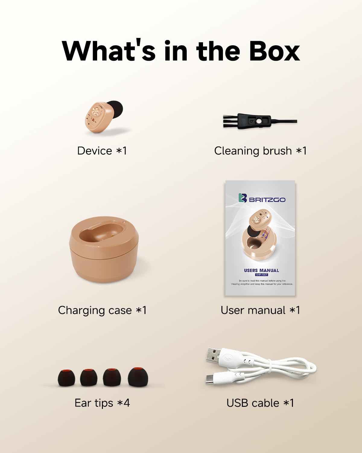 Britzgo 1607 Soporte de sonido recargable en la oreja, batería de larga duración de 35 horas, carga rápida USB, reducción de ruido inteligente, diseño ergonómico en forma de L, funda de carga portátil