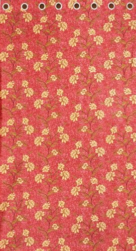 Image of Heavy Polyester Floral Printed Window Light Filtering Curtains for Living Room Bedroom Hall Room, 5 feet Window, Red, Set of 2