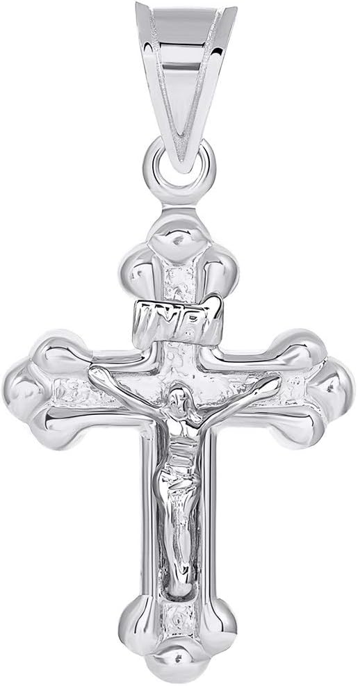 14k White Gold Christian INRI Cross Crucifix with Jesus Pendant with Necklace - Image 2