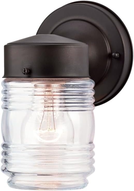 Westinghouse Lighting 6688200 One-Light Outdoor Jelly Jar Wall Fixture, Oil Rubbed Bronze Finish with Clear Ribbed Glass