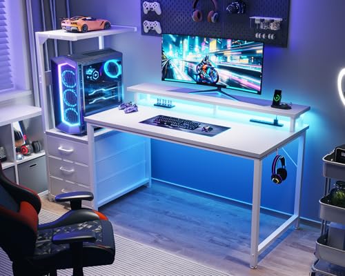 AODK ゲーミングデスク カーボン調ホワイト