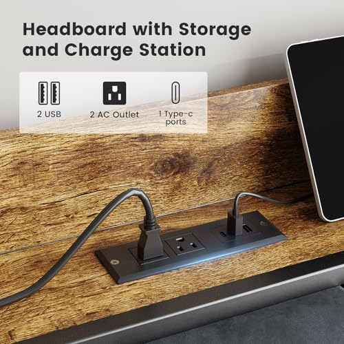 King Size Bed Frame with USB Charging Station, Storage Headboard with Smart LED Lights, Metal Platform Bed Noise Free, No Box Spring Needed, Easy Assembly - Image 5