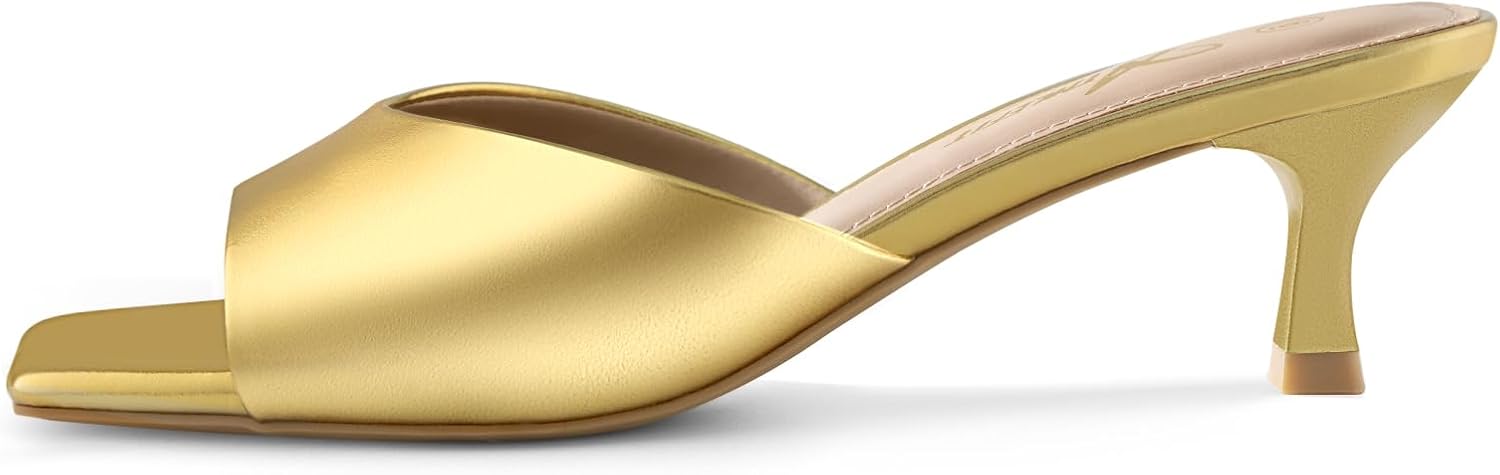 Athlefit Kitten Heels for Women Heeled Sandals Square Open Toe Low Heels Comfortable Slip On Slides - Image 3