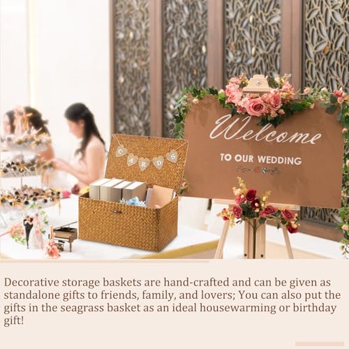 Image of Geelin Sea Grass Wedding Card Basket With Letter Flag Decorative Wedding Card Woven Post Box Suitable For Baby Showers Birthdays Graduation Ceremonies Bridal Showers(14 Inch,Natural Color)
