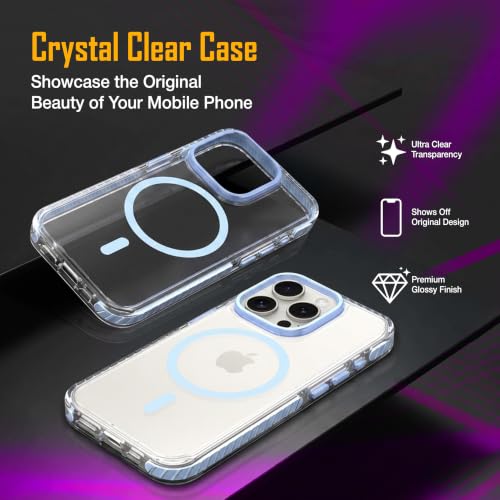 Image of Zapcase Crystal Clear Back case for iPhone 15 Pro | PC Back | TPU Bumper with Inner Rubber Grip | Metal Camera Guard Bezel | Metal Buttons | Scratch Resistant | 2 Layer Edge Protection | Light Blue