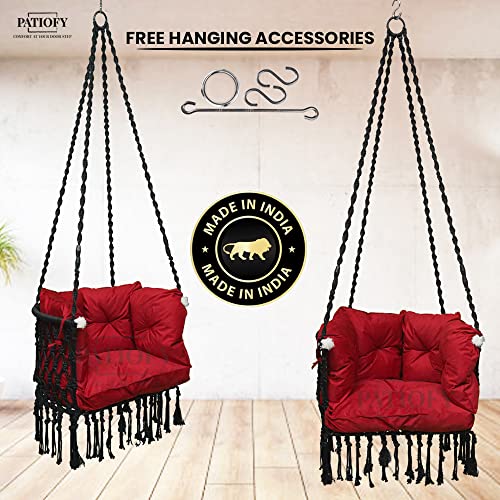 Image of Patiofy Premium C Shape Swing for Balcony /Swing for Adults for Home for Indoor and Outdoor /Jhula for Adults with Full Body Cover Red Cushion (Black)