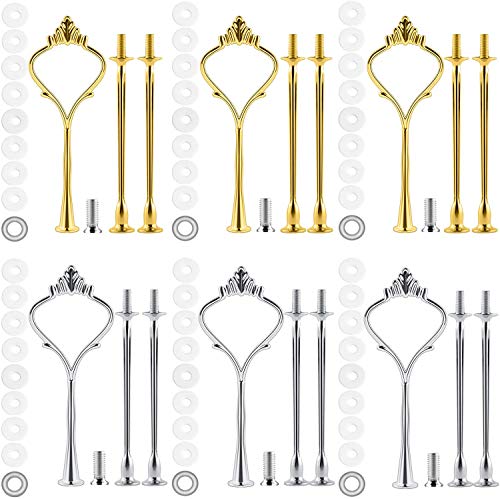 Juego de 6 soportes para tartas, kit de bandejas escalonadas para moldes de tartas, corona de 3 niveles, soporte para tartas de boda, fiesta, de resina, soporte para servir (dorado y plateado)
